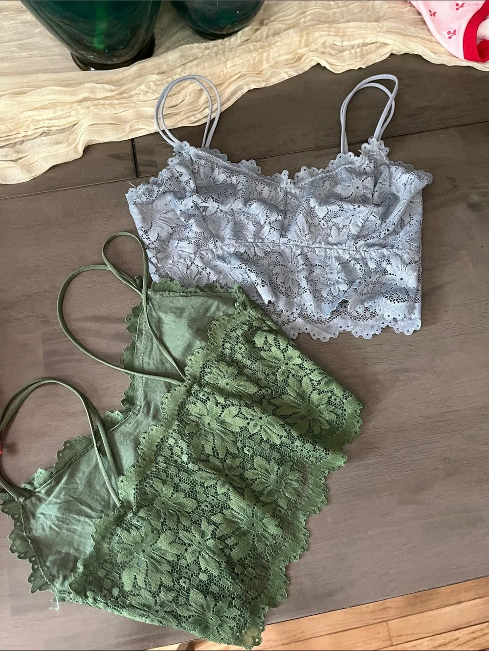 Lace Camisole Duo - Olive Green & Light Gray